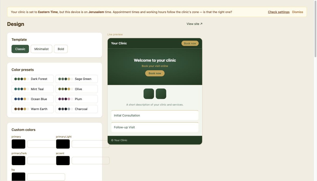Site design — your own branded booking page